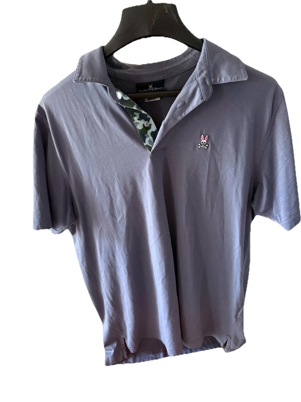 Psycho Bunny Men’s Rare Polo Pima Cotton Blue w Camo Collar Size 7